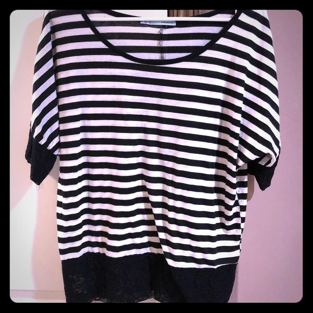 Lace trimmed striped blouse